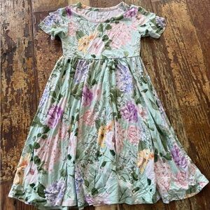 Posh Peanut Floral Kids Dress in Green and Purple